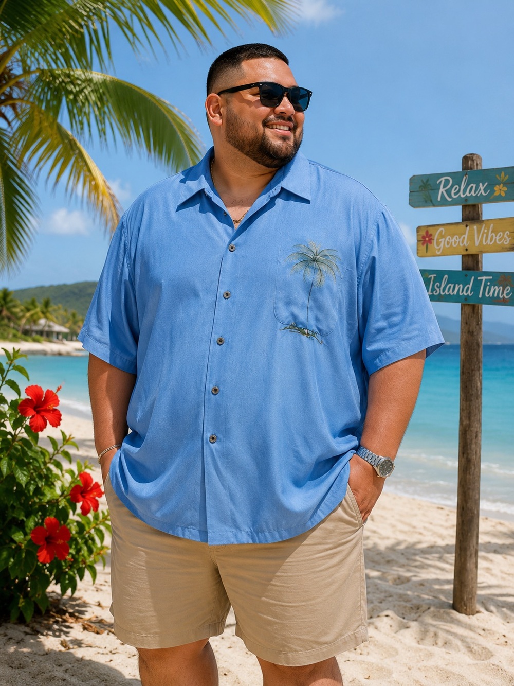 Bamboo Cay Peekaboo Palm Embroidered Button Up Shirt 4X